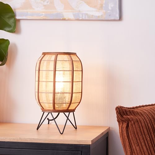 Lightbox dekorative Tischlampe - Tischleuchte im Nature-Style mit Schalter - Metall/Textil/Bambus Schwarz/Natur - 33cm Höhe von Lightbox