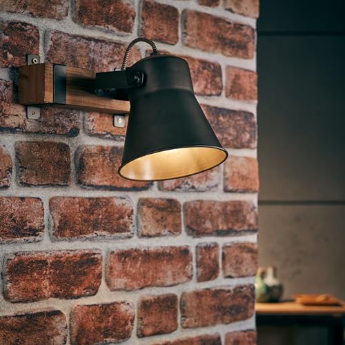 Lightbox dekorativer Wandstrahler - Industrial Wandspot mit schwenkbarem Kopf - Metall/Holz Schwarz von Lightbox