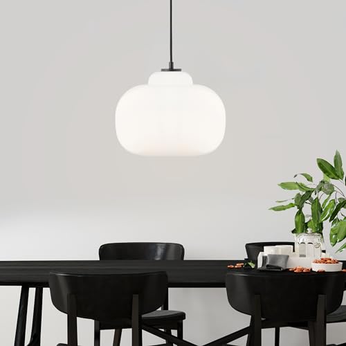 Lightbox dimmbare Hängelampe mit weißem Glas-Schirm | max. 1,29 m Höhe, Ø 30 cm | höhenverstellbare Pendelleuchte mit kürzbarem Kabel | E27 Fassung | Esszimmer | aus Glas/Metall von Lightbox