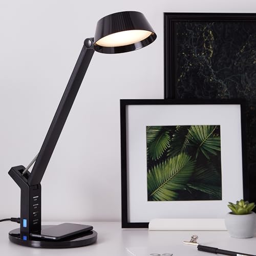 Lightbox dimmbare LED Schreibtischlampe mit Induktionsladeschale - schwarze Tischleuchte mit schwenkbarem Kopf & Gelenk & Touchdimmer - 710 lm, 8 W, 3000-6500 K - aus Kunststoff von Lightbox