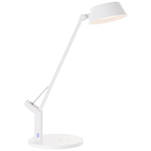 Lightbox dimmbare LED Schreibtischlampe mit Induktionsladeschale - weiße Tischleuchte mit schwenkbarem Kopf und Gelenk & Touchdimmer - 710 lm, 8 W, 3000-6500 K - aus Kunststoff von Lightbox
