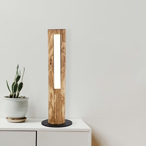 Lightbox dimmbare LED Tischlampe - Tischleuchte im Landhaus Stil mit Touchdimmer - 46 cm Höhe - Ø 15 cm - 8 W - 800 lm - 3000 K - aus Holz/Metall - in gebeiztem Kiefer/Braun von Lightbox