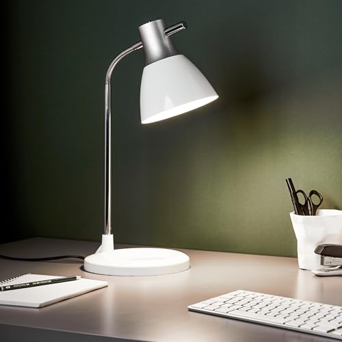 Lightbox funktionale Tischlampe - 52 cm Höhe - Ø 19 cm - Basic Tischleuchte mit Schalter & einstellbarem Flexarm - E27, max. 40 W - aus Metall/Kunststoff - in Silberfarben/Weiß von Lightbox