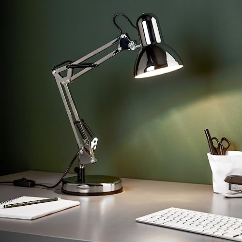 Lightbox funktionale Tischlampe - chromfarbene Tischleuchte mit Schnurzwischenschalter mit schwenkbaren Kopf - aus Metall/Kunststoff - Ø 16 cm & 50 cm Höhe von Lightbox