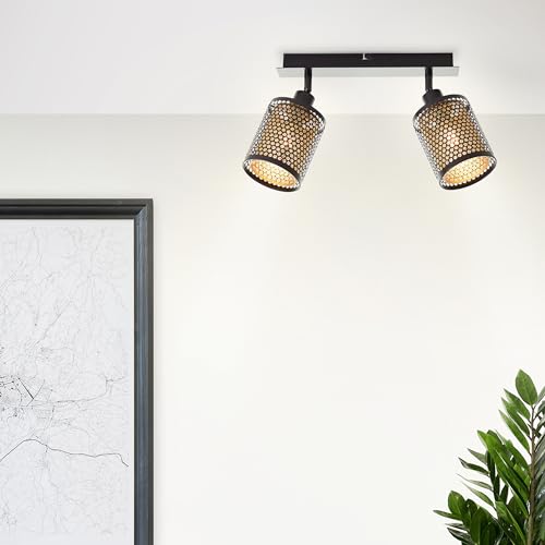 Lightbox glamouröser Spotbalken - 21 x 30 x 18 cm - Deckenstrahler mit schwenkbaren Köpfen - 2 x E14, max. 28 W - für Wohnzimmer - aus Metall - in Schwarz Goldfarben von Lightbox