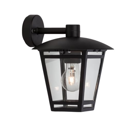 Lightbox hängende Außen Wandlampe - moderne Outdoor Wandleuchte mit 24 Höhe - Ø 21 cm - spritzwassergeschützt (IP44) - E27, max. 40 W - aus Metall/Glas - in Schwarz von Lightbox