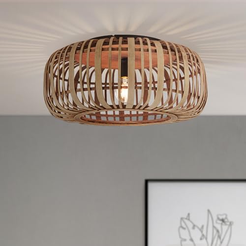 Lightbox hellbraune Deckenlampe - dimmbare Deckenleuchte mit Bambus-Schirm - E27 Fassung - max. 60 W - 23,8 cm Höhe & 50 cm Durchmesser - für Wohnzimmer - aus Metall/Bambus von Lightbox