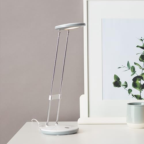 Lightbox höhenverstellbare LED Tischlampe - Basic Tischleuchte mit schwenkbarem Kopf & Gelenke - Schalter - 24-36 cm Höhe - Ø 12 cm - 3,5 W - 220 lm - 3000 K - aus Kunststoff/Metall - in Weiß von Lightbox