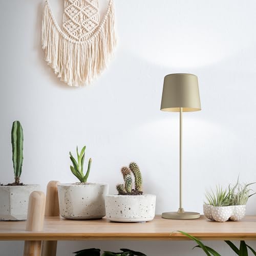 Lightbox LED Tischlampe für Innen & Außen | 37 cm / 23 cm Höhe, Ø 10 cm | cappuccinofarbene Outdoor Tischleuchte mit Touch-Dimmer | mobil/kabellos | per USB aufladbar/Akku | 310 lm & 3000 K von Lightbox
