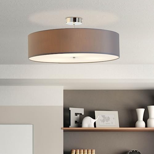 Lightbox moderne Deckenlampe - Deckenleuchte mit dekorativem Stoffschirm - Metall/Textil Grau - 60cm Durchmesser von Lightbox