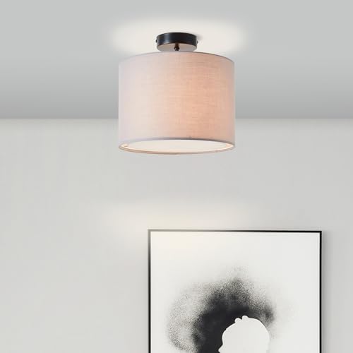 1 flammige Stoff Deckenlampe in dekorativem Design - Deckenleuchte mit Stoffschirm - inklusive Montagematerial - geeignet für 1x E27 Leuchtmittel - Farbe: Grau - 23 cm x 28 cm von Lightbox