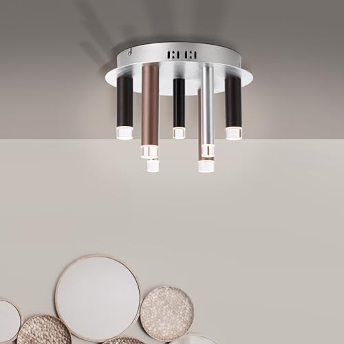 Lightbox moderne LED Deckenlampe - 22 cm, Ø 30 cm - Deckenleuchte mit 3 Stufen Dimmer - 30 W, 2900 lm, 3000 K - aus Metall/Acryl - in Aluminium/Schwarz/Braun/Kaffeefarben von Lightbox