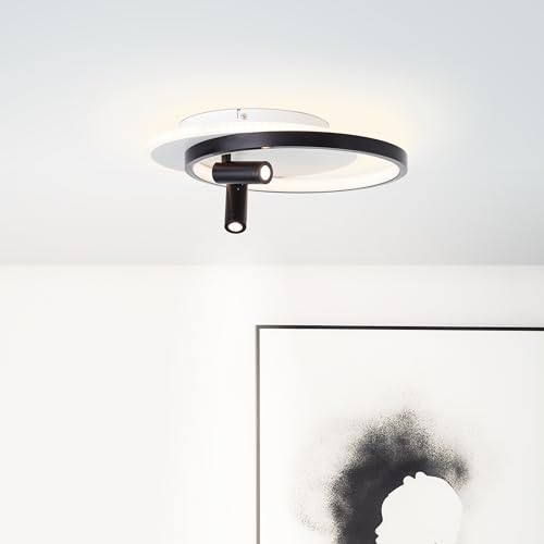 Lightbox moderne LED Deckenlampe - 35 x 30 cm - Deckenleuchte mit 3 Stufen Dimmer & Memory Funktion - 2900 lm, 30 W, 3000 K - aus Metall/Kunststoff - in Schwarz/Weiß von Lightbox