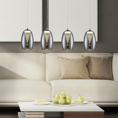 Lightbox moderne LED Hängelampe - 121 x 72 x 12 cm - Pendelleuchte mit Rauchglas Schirmen & 3 Stufen Dimmer - höhenverstellbar - 22 W, 2000 lm, 3000 K - aus Glas/Metall - in Chrom/Rauchglas von Lightbox