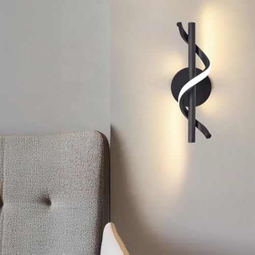 Lightbox moderne LED Wandlampe - 30 x 12 x 12 cm - minimalistische Wandleuchte mit gedrehtem LED-Profilband - 8 W, 830 lm, 4000 K - aus Metall/Kunststoff - in Matt Schwarz von Lightbox