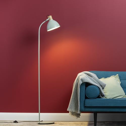 Lightbox moderne Stehlampe in Hellgrün - 150 x 25 x 35 cm - skandinavische Leseleuchte mit schwenkbarem Kopf & Schalter - E27, max. 40 W - aus Metall/Holz (vom Kautschukbaum) in Hellgrün/Braun von Lightbox