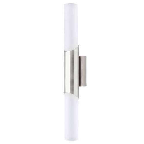 Lightbox moderne Wandlampe - 44 cm Höhe, Ø 5 cm - Basic Wandleuchte mit Glas Abdeckung - für Badezimmer - 2 x E14, max. 40 W - aus Metall/mattes Glas - in Eisen/Transparent von Lightbox