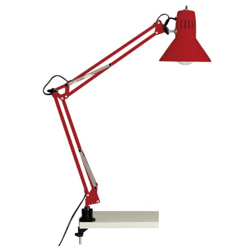 Lightbox praktische Schreibtischlampe - Basic Klemmleuchte mit schwenkbarem Kopf und Gelenk & Schalter - E27, max. 40 W - aus Metall - in Rot von Lightbox