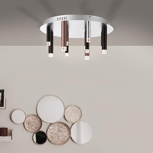 Lightbox runde 12 flammige LED Deckenlampe - moderne Deckenleuchte - dimmbar in 3 Stufen - 22 cm Höhe - Ø 51 cm - 48 W - 5400 lm - 3000 K - aus Metall/Acryl - in Aluminium/Schwarz/Braun/Kaffeefarben von Lightbox