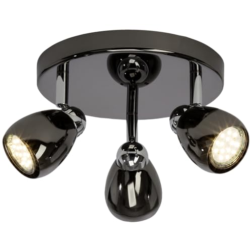 Lightbox schickes LED Spotrondell mit Ø 33 cm - Basic Deckenstrahler mit 3 schwenkbaren Köpfen - LED wechselbar - 3 x GU10, 300 lm, 3000 K - aus Metall - in Chrom/Schwarz Chrom von Lightbox