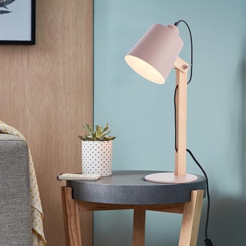 Lightbox skandinavische Schreibtischlampe - 44 cm Höhe - Tischleuchte mit Schalter & schwenkbarem Kopf - E27, max. 30 W - aus Metall/Holz - in Pink Matt von Lightbox
