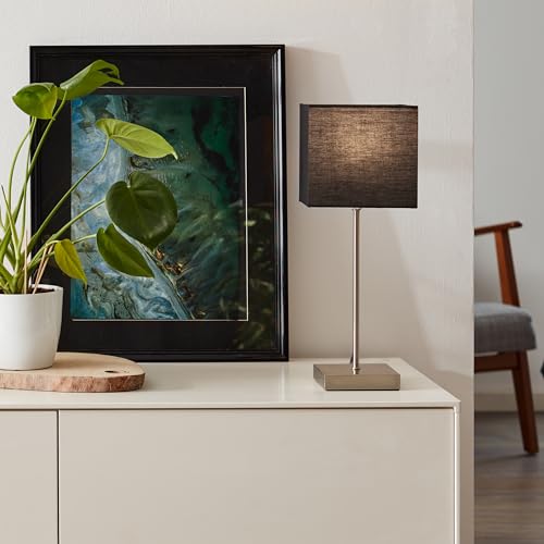 Lightbox skandinavische Tischlampe mit 43 cm Höhe - Tischleuchte mit schwarzen Stoff Schirm & Touchschalter - E14, max. 40 W - aus Metall/Textil - in Anthrazit von Lightbox