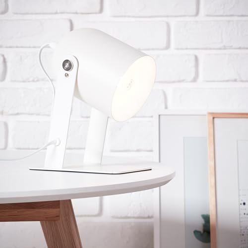 Lightbox skandinavischer Tischstrahler - 24 x 21 x 13 cm - weiße Tischleuchte mit schwenkbarem Kopf & Schalter - für Wohnzimmer - E27, max. 30 W - aus Metall von Lightbox