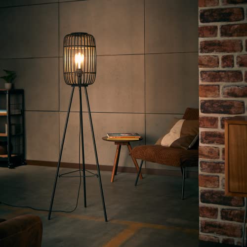 Lightbox stilvolle Dreibein-Lampe - Stehleuchte im Nature-Style mit Fußschalter - Metall/Bambus Braun/Schwarz - 1,3m Höhe von Lightbox