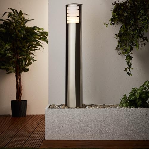 Lightbox zeitlose Außen Pollerlampe für den Garten - moderne Outdoor Wegeleuchte mit 1 m Höhe - spritzwassergeschützt (IP44) - E27, max. 40 W - aus Edelstahl/Kunststoff - in EdelStahl von Lightbox