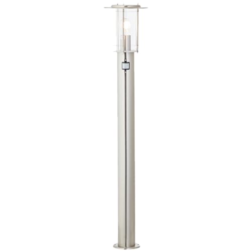 Lightbox zeitlose Außen Pollerlampe mit Bewegungsmelder - moderne Outdoor Wegeleuchte - 1 m Höhe - Ø 20 cm - spritzwassergeschützt (IP44) - E27, max. 40 W - aus Edelstahl/Kunststoff - in EdelStahl von Lightbox