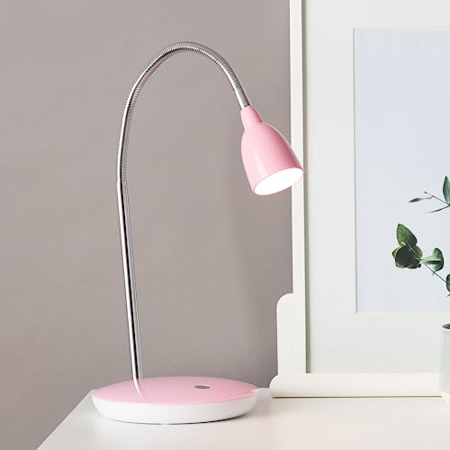 Lightbox LED Schreibtischlampe mit Flexarm & Schalter & warmweißem Licht (3000 K) - moderne Tischleuchte - Höhe 40cm - für das Kinderzimmer/Brüo - aus Kunststoff/Metall - in Eisen/Rosa von Lightbox