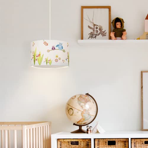 Lightbox dekorative Hängelampe - Pendelleuchte in der Höhe kürzbar - Hängeleuchte geeignet für Kinderzimmer - Metall/Textil Weiß/Bunt - 40cm Durchmesser von Lightbox