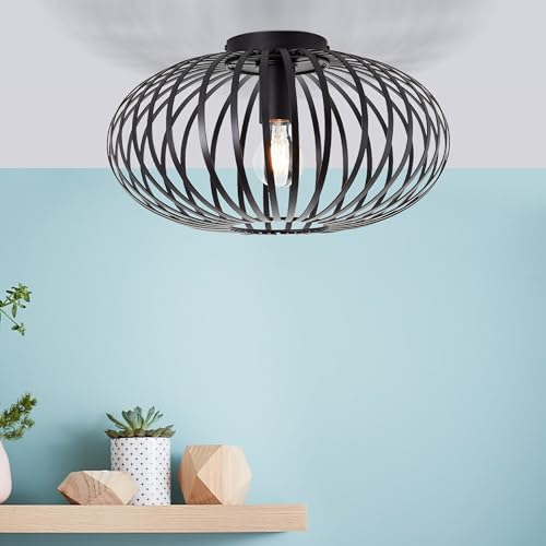 Lightbox Retro Deckenlampe mit besonderem Lichteffekt durch Gitter Lampen-Schirm | Ø 40 cm | Deko Deckenleuchte | E27 Fassung | für Wohn- und Schlafzimmer | Metall in Schwarz von Lightbox