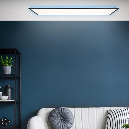 Lightbox Smart Home WIZ LED Panel - 120x30 cm - dimmbare Aufbaupaneel - steuerbar mit WiZ-App über WLAN/Fernbedienung - RGB - max. 3800 Lumen, Lichtfarbe einstellbar - Metall/Kunststoff in Schwarz von Lightbox