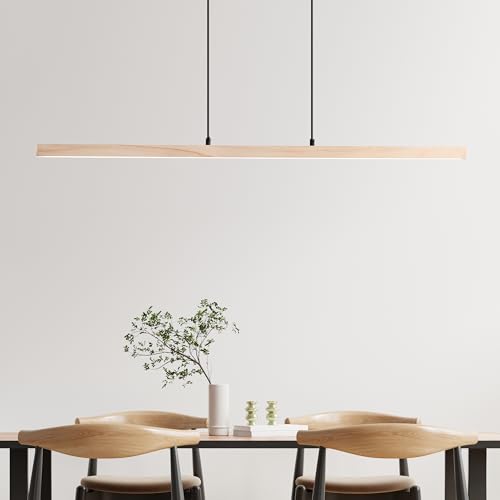 moderne LED Hängelampe - Pendelleuchte mit Holzakzenten - Lichtfarbe: 3000K und Helligkeit: 2400lm - 150 cm Höhe & 103 cm Breite - aus Holz/Kunststoff/Metall in Schwarz/Holz von Lightbox