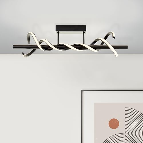 Lightbox schwarze LED Deckenlampe - Deckenleuchte mit warmweißer Lichtfarbe & Memoryfunktion - in 3 Stufen dimmbar - 76 cm Breite - max. 12 W - Helligkeit 2100 Lumen - aus Metall/Kunststoff von Lightbox