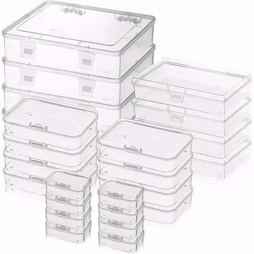 Lighterday 24 Stück Rechteckige Kunststoffbox mit Deckel Mini Durchsichtige Aufbewahrungsbox mit Klappdeckel in Gemischte Größen,Kleine Gegenstände und Andere Bastelprojekte von Lighterday