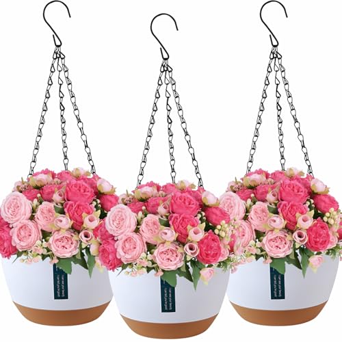 Lighterday 3 Stück Blumenampel Hängend für Außen Innen,Blumentopf Hängend Hängetopf für Pflanzen,Hängetöpfe mit Drainagelöchern und Untersetzer,Hängblumentöpfe für Garten Balkon (Weiß) von Lighterday