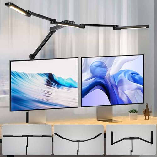 Lightess 24W Schreibtischlampe LED 105cm Doppelkopf Schreibtischlampe Klemmbar Tischlampe led Bürolampe Tageslichtlampe mit Touch-Steuerung und Memory-Funktion AUTO-Dimmbar 5 Farbmodi &5 Helligkeiten von Lightess