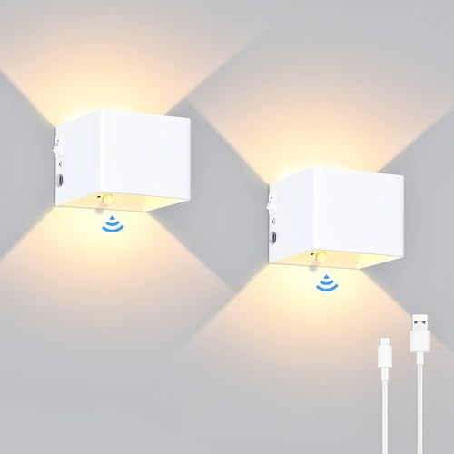 Lightess 2er Akku Wandlampe mit Bewegungsmelder LED Wandleuchte Innen Ohne Stromanschluss Batterie Kabellose Lampe mit Schalter für Schlafzimmer Flur Trepenhuas Wohnzimmer Warmweiß von Lightess