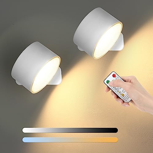 Lightess 2er LED Wandlampe mit Akku Kabellose wandleuchten Innen Dimmbar, Fernbedienung & Touch Control 360° drehbar Wandlicht, 3-Farbtemperaturen für Wohnzimmer Schlafzimmer Treppenhaus von Lightess