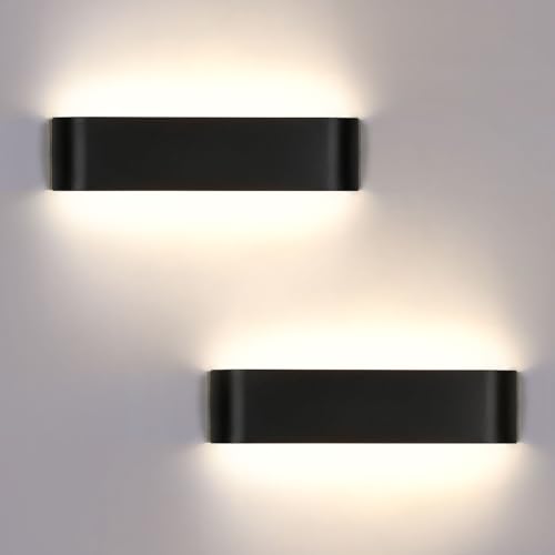 Lightess 2er Wandleuchte Innen Schwarz Wandlampe Modern LED Up Down Licht Wandbeleuchtung Neutralweiß Treppenhuas Beleuchtung 16W IP44 für Wohnzimmer Schlafzimmer Flur Treppen usw, aus Aluminium von Lightess