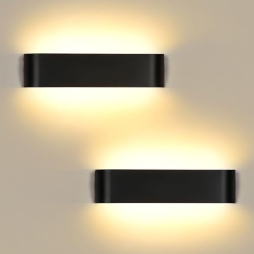 Lightess 2er 16W Wandleuchte Flur Wandlampe Schwarz Innen LED Modern Up Down Licht Flurlampe Wand Warmweiß Treppenhuas Beleuchtung IP44 für Wohnzimmer Schlafzimmer Flur Treppen usw, aus Aluminium von Lightess