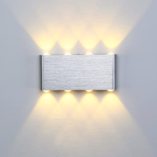 Lightess LED Wandleuchte Innen Warmweiß Wandlampe Modern Up Down Licht Wandlicht Silber Wandbeleuchtung aus Aluminium Flurlampe Wand Beleuchtung für Wohnzimmer Schlafzimmer Treppenhaus von Lightess