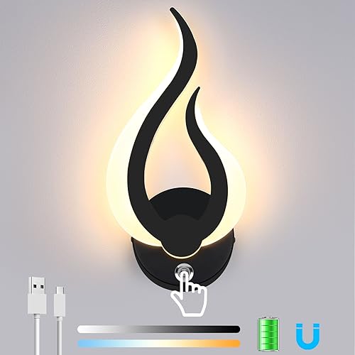 Lightess Akku Wandlampe Dimmbar LED Wandleuchte Kabellos Innen Wand Lampe Magnet mit Touch Schalter 3-Farbtemperaturen für Wohnzimmer Schlafzimmer Treppenhaus Flur Aufladbare Wandleuchten, Schwarz von Lightess