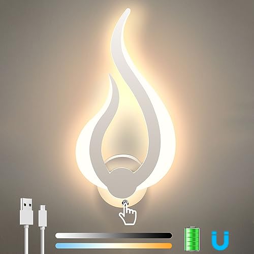 Lightess Akku Wandleuchte LED Dimmbar Wandlampe Kabellos Innen Wand Lampe Magnet mit Touch Schalter 3-Farbtemperaturen für Wohnzimmer Schlafzimmer Treppenhaus Flur Aufladbare Wandleuchten, Weiss von Lightess