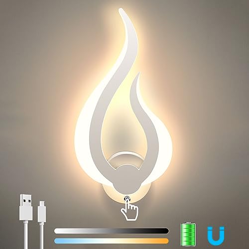 Lightess Akku Wandleuchte LED Dimmbar Wandlampe Kabellos Innen Wand Lampe Magnet mit Touch Schalter 3-Farbtemperaturen für Wohnzimmer Schlafzimmer Treppenhaus Flur Aufladbare Wandleuchten, Weiss von Lightess