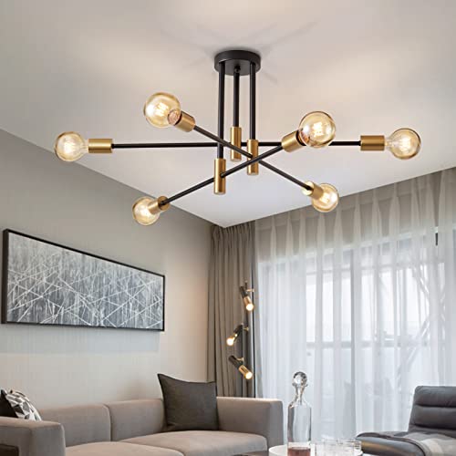 Lightess Deckenlampe Sputnik Kronleuchter Modern Deckenleuchte Retro Wohnzimmerlampe Schwarz 6 Flammig Pendelleuchte E27 Gold Schlafzimmer Industriellampe Rustikal Esstischlampe (ohne Leuchtmittel) von Lightess