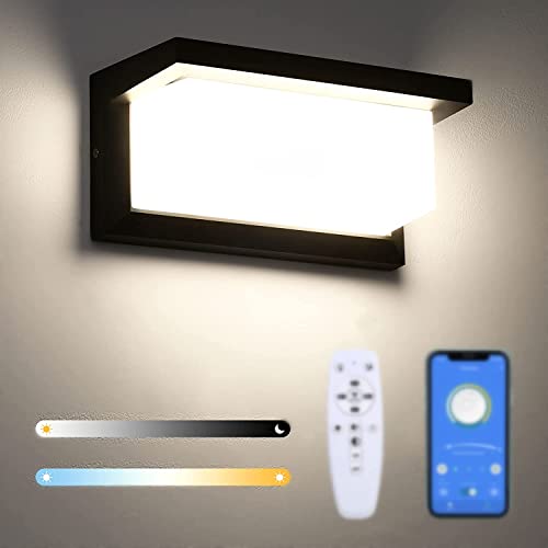 Lightess Dimmbare LED Wandleuchte Außen mit Fernbedienung 2.4G 18W IP66 Wandalmep Außenlampe Außenbeleuchtung Wand Dimmbar Alu Außenwandleuchte Wasserdicht für Außenbreich Outdoor Veranda Garage von Lightess
