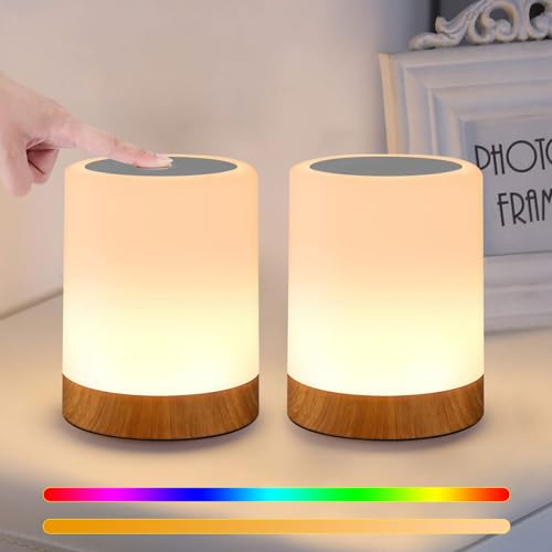 Lightess Dimmbare Nachttischlampe 2er Set Tischlampe Dimmbar RGB Touch Smart NachtLicht Stimmungslicht 13 Farben&Farbwechsel für Kinderzimmer Schlafzimmer Wohnzimmer Arbeitszimmer usw. von Lightess